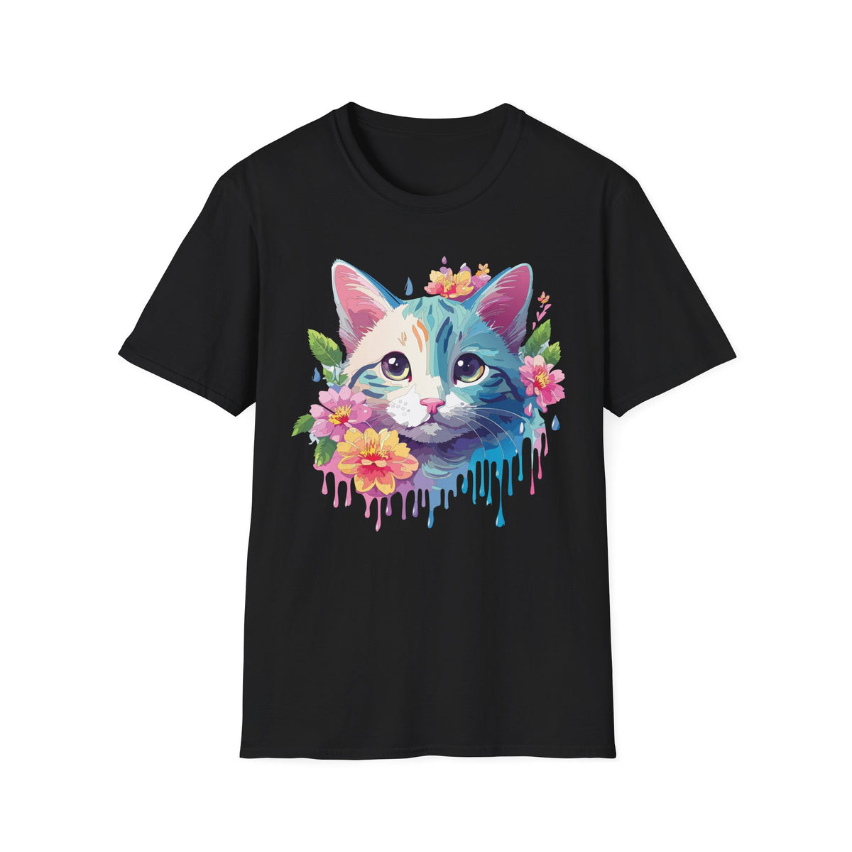 Colorful Watercolor Cat Tee | Floral Crown Cat T-Shirt