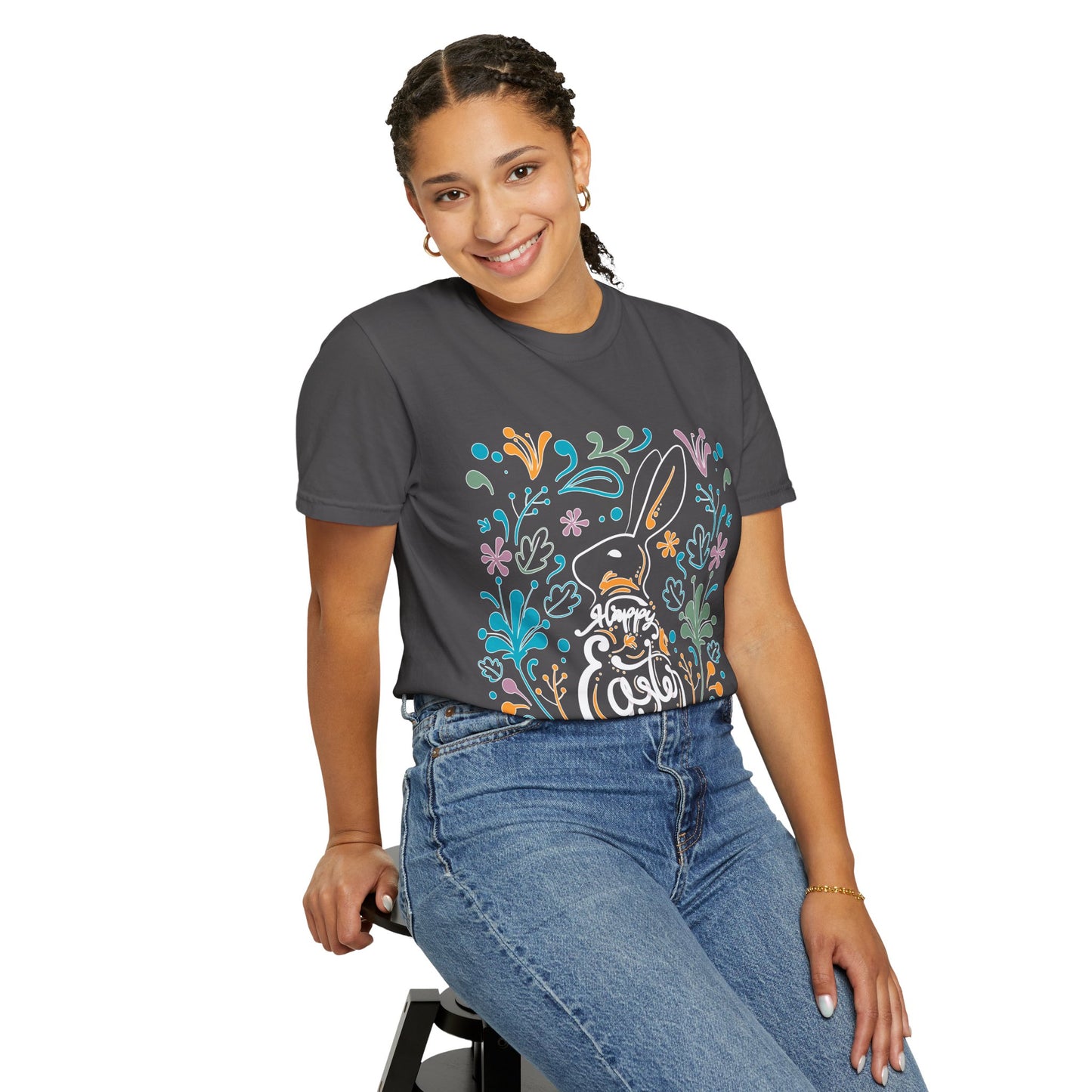 Easter Bunny Floral T-Shirt, Tee Shirt with Easter Signature, T Shirt with Easter Prints, Tee Shirt with Easter Design