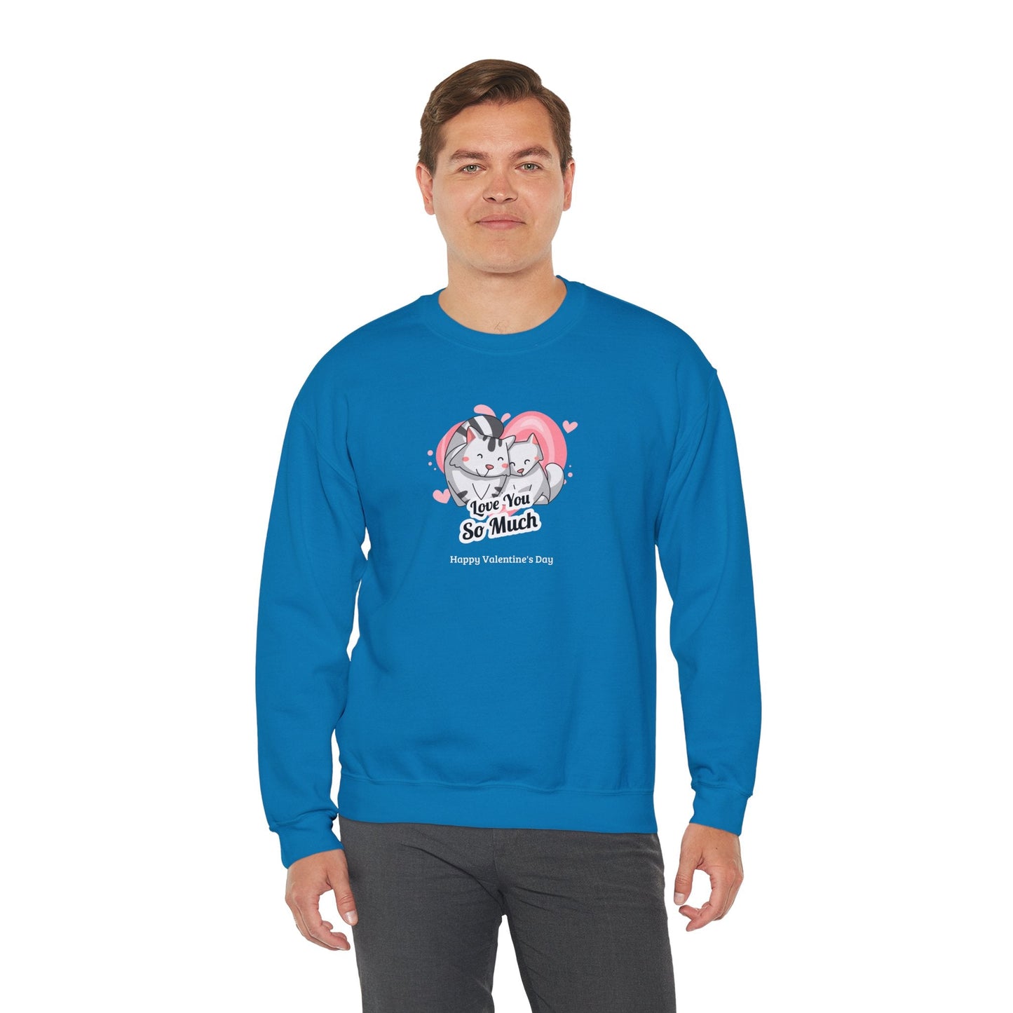 Cat Heart Sweatshirt Valentines Day Unisex 50 50 Cotton Poly Crewneck Gildan 18000