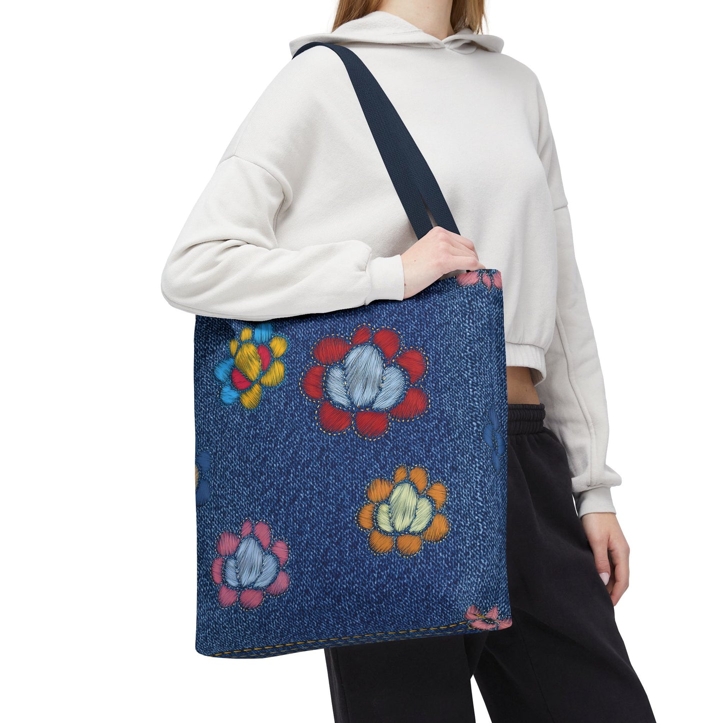 Denim Fabric Imitation Print Unisex Canvas Bag Poly Spun 3 Sizes Tote Bag 159-15