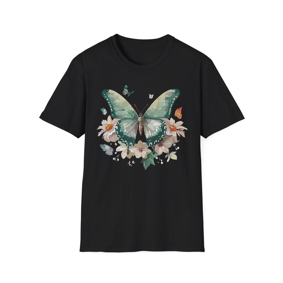 Green Watercolor Butterfly T-Shirt | Floral Monarch Graphic Tee Unisex 100 Cotton Gildan T-Shirt