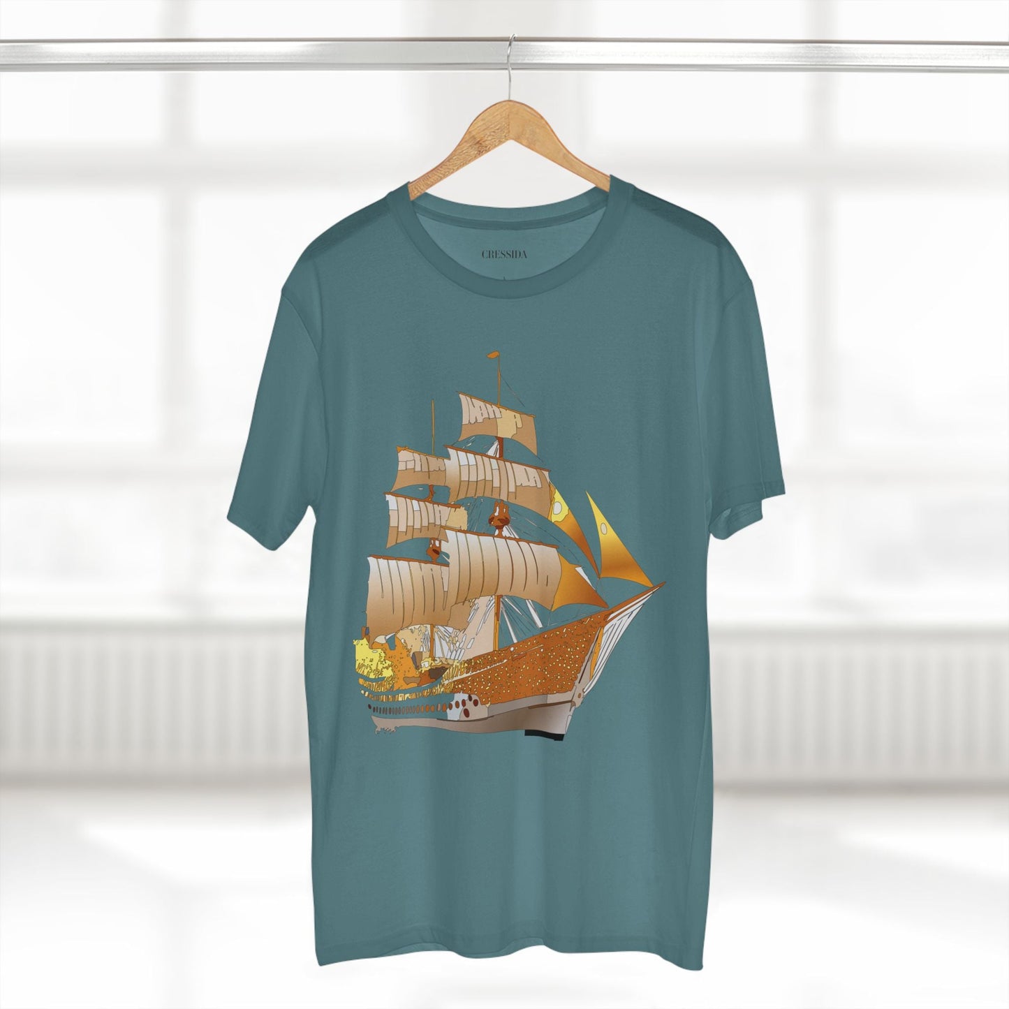 Ship Graphic Unisex 100 Cotton T-Shirt with Gold Frigate Art Design 24