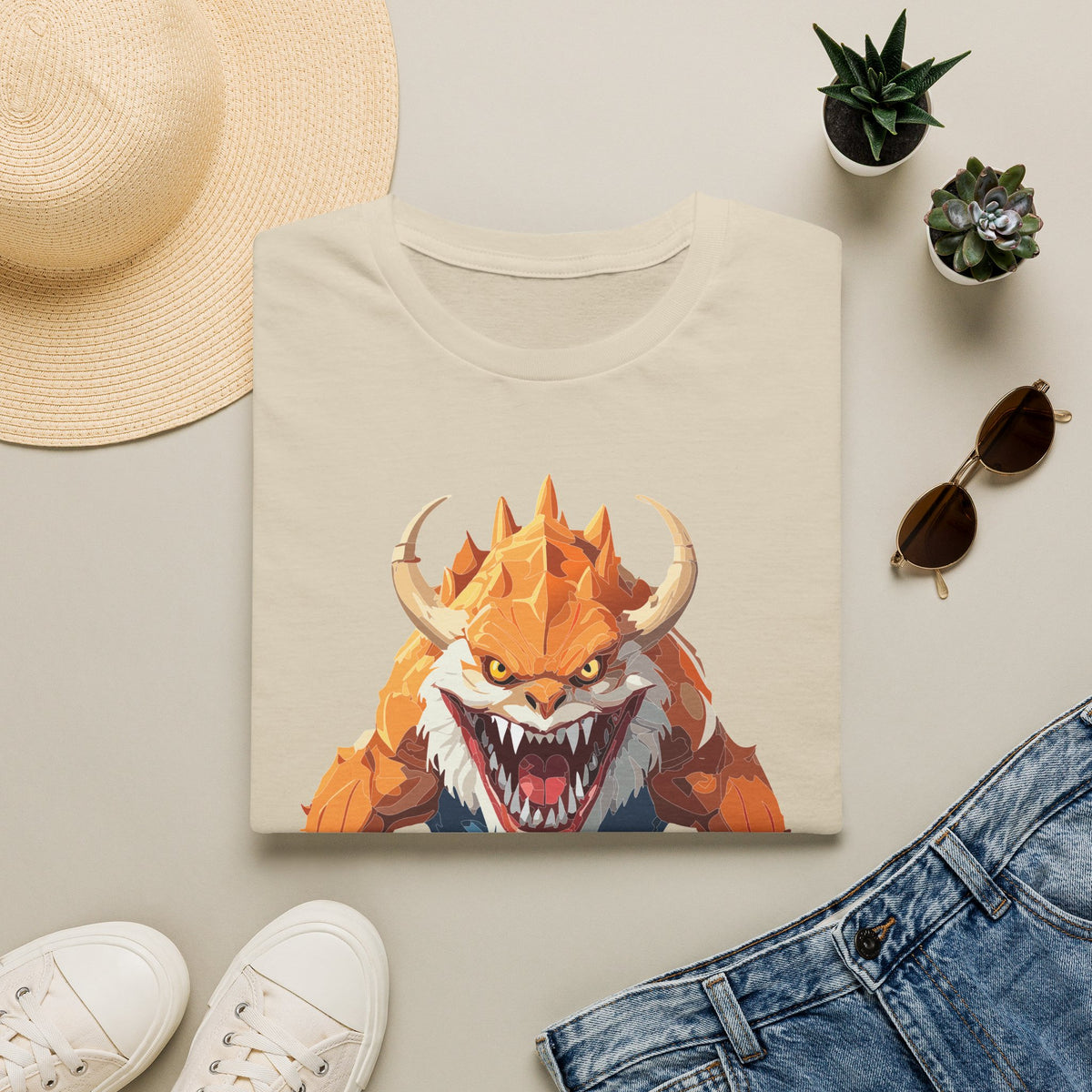 Monster Graphic T-Shirt — Fierce Orange Demon Creature Cartoon Graphic Tee Unisex 100 Cotton Gildan T-Shirt