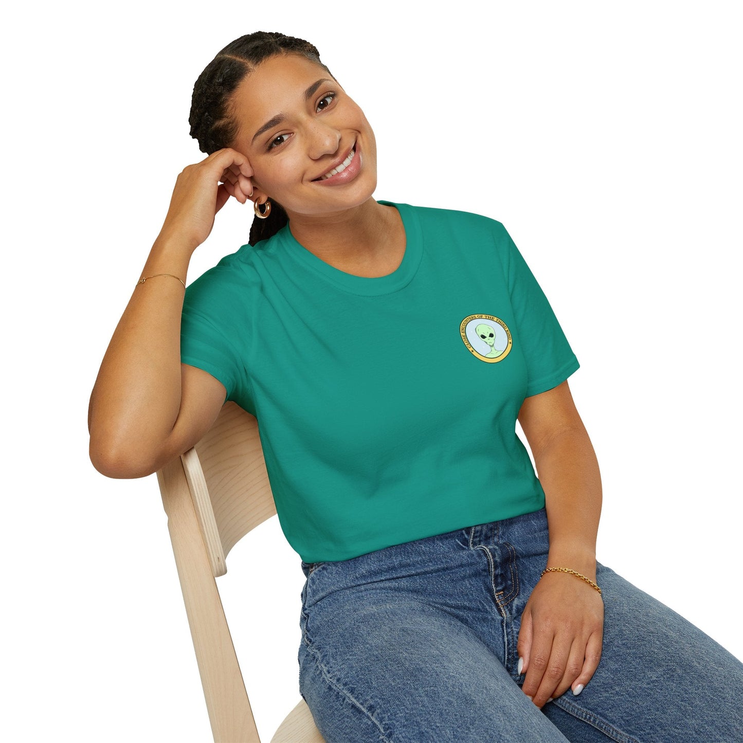 Alien Badge TShirt  Small Chest Logo I Believe Retro Space Tee