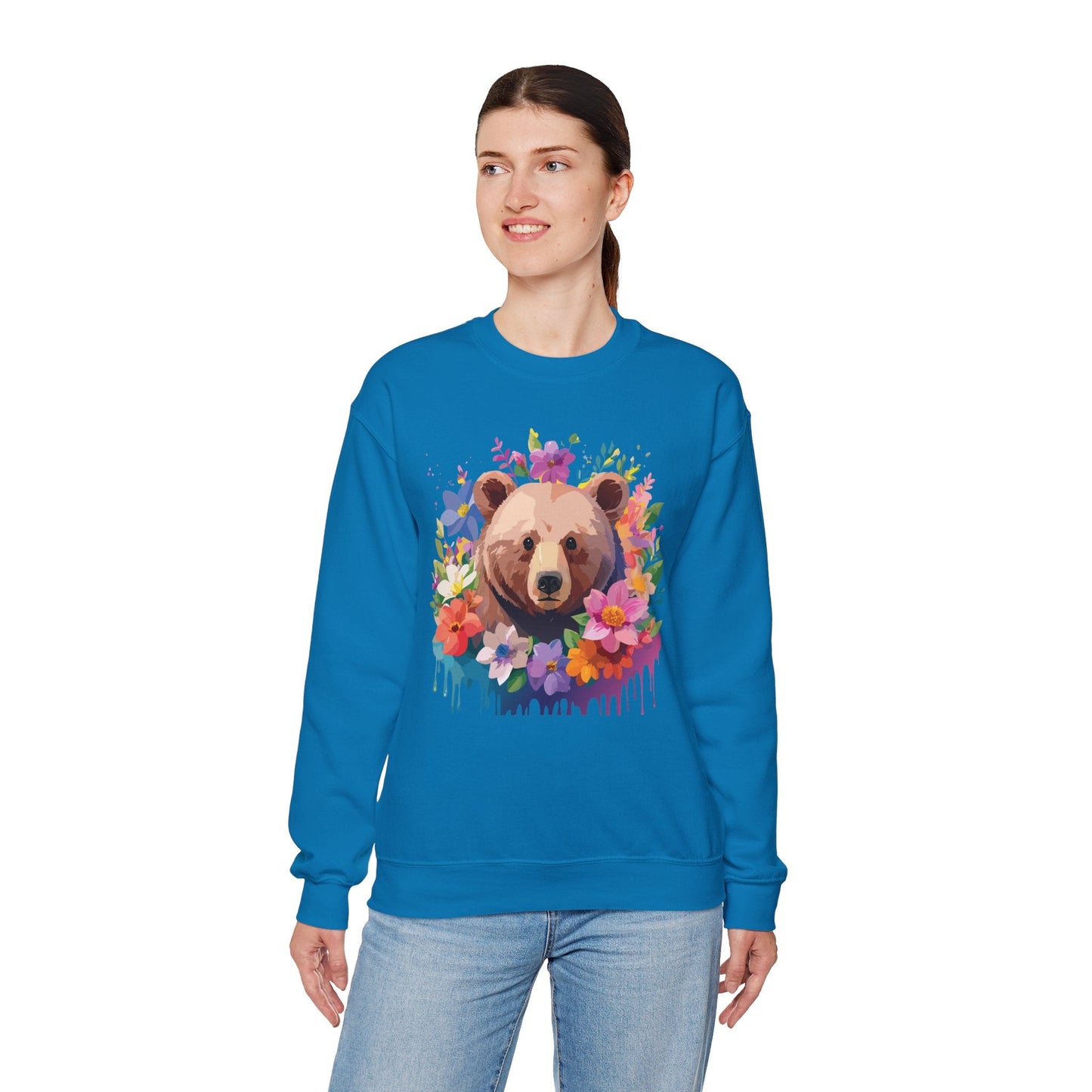 Unisex Floral Bear Sweatshirt Art Design Animals Print Sweatshirt Collection