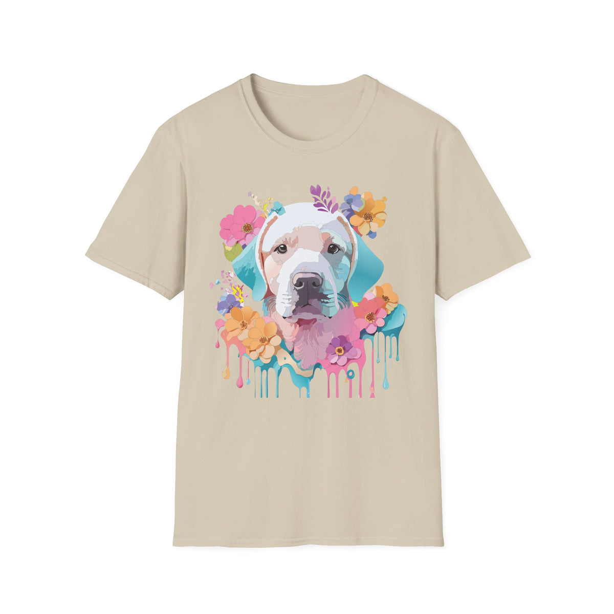 Colorful Pitbull Portrait T-Shirt | Floral Dog Art, Watercolor Drip