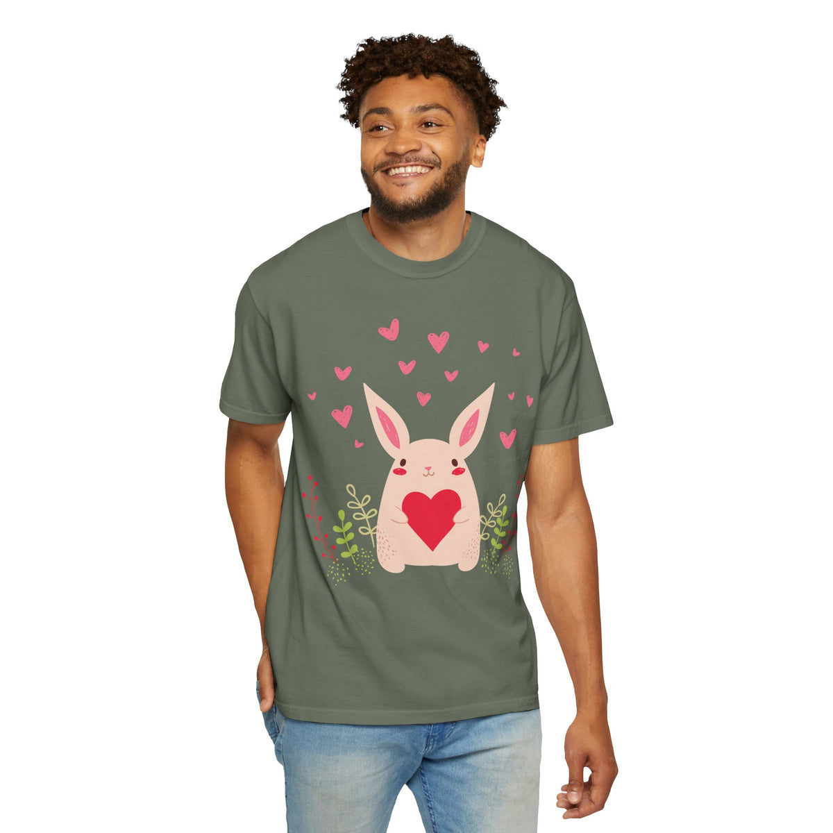 Easter Bunny Heart T-Shirt, Tee Shirt with Easter Signature, T Shirt with Easter Prints, Tee Shirt with Easter Design