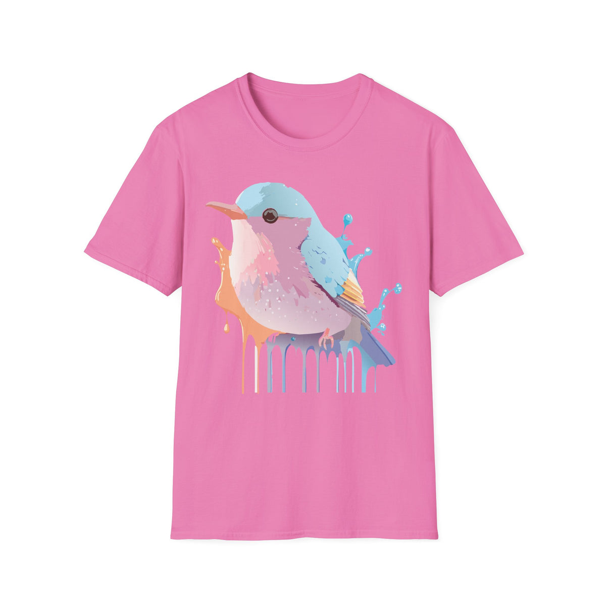 Watercolor Pastel Bird T-Shirt | Colorful Drip Illustration