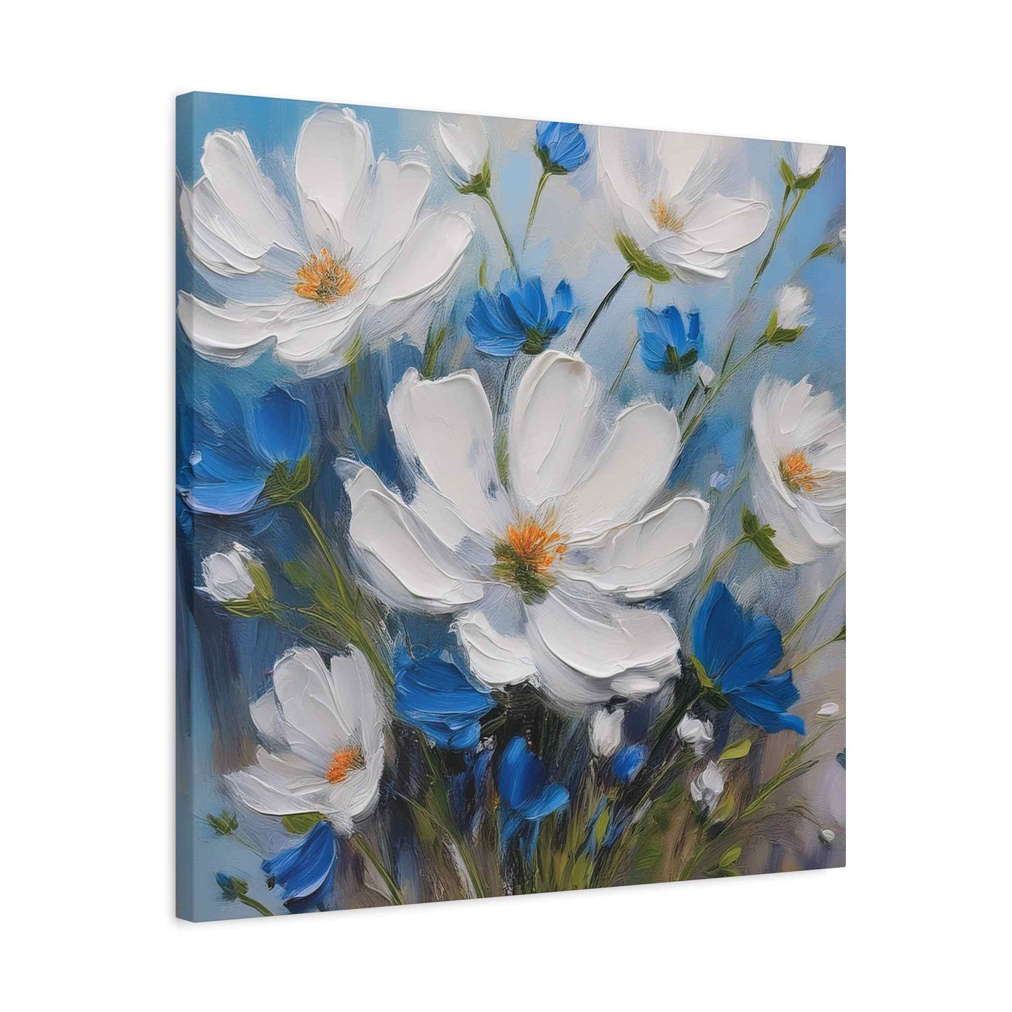 White Flowers Print Canvas, White Flowers Oil Paint Print 20x20, 24x24, 30x30, 32x32, 36x36, Art Design Print Non-Frame MC-9
