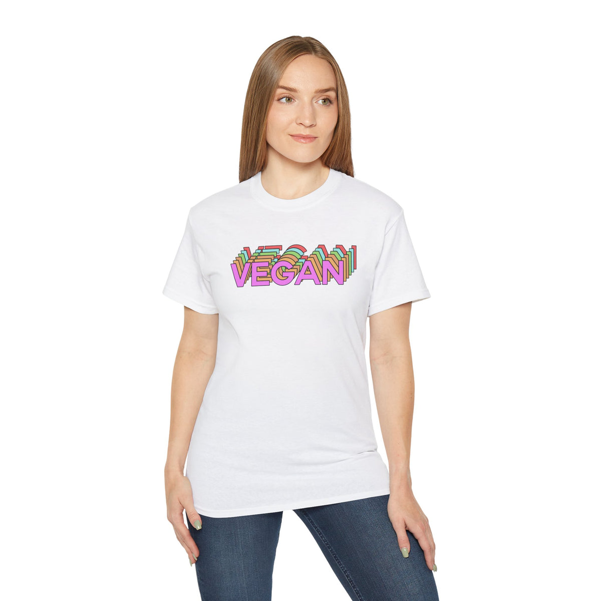 Vegan Retro Layered Text Tee | Colorful 3D Typography