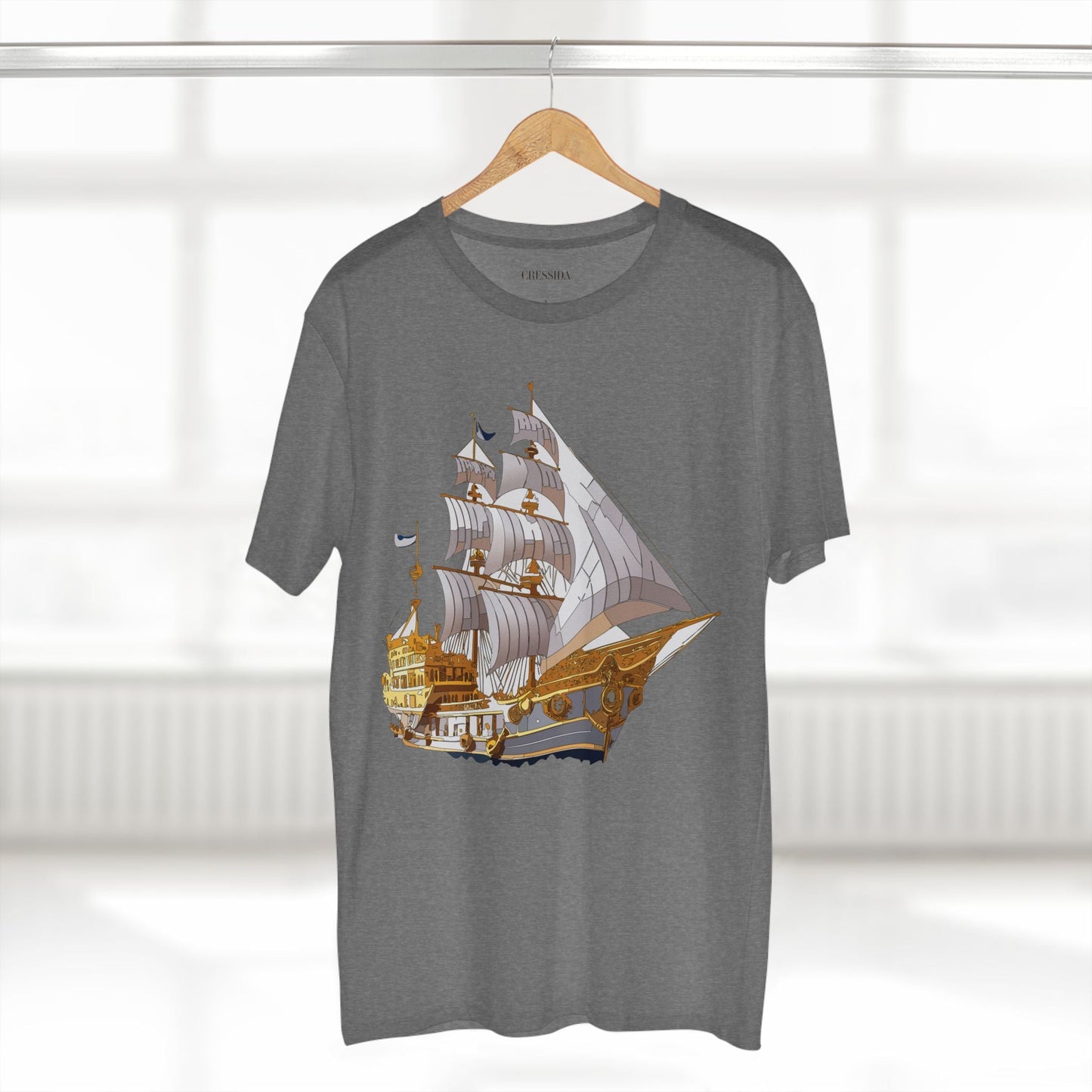 Ship Graphic Unisex 100 Cotton T-Shirt with Gold Frigate Art Design 10