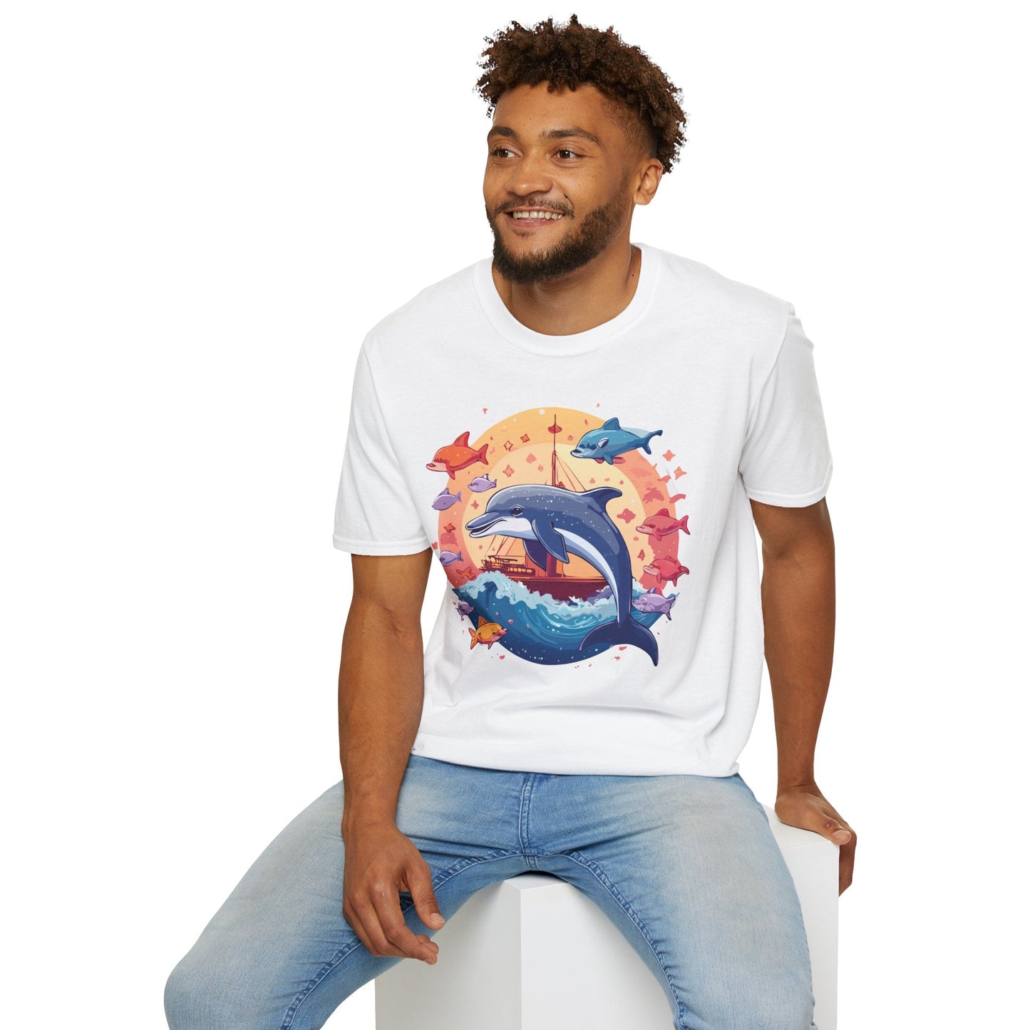 Dolphin Shirt Unisex Softstyle Cotton Tee 100 Percent Ring Spun Lightweight Breathable