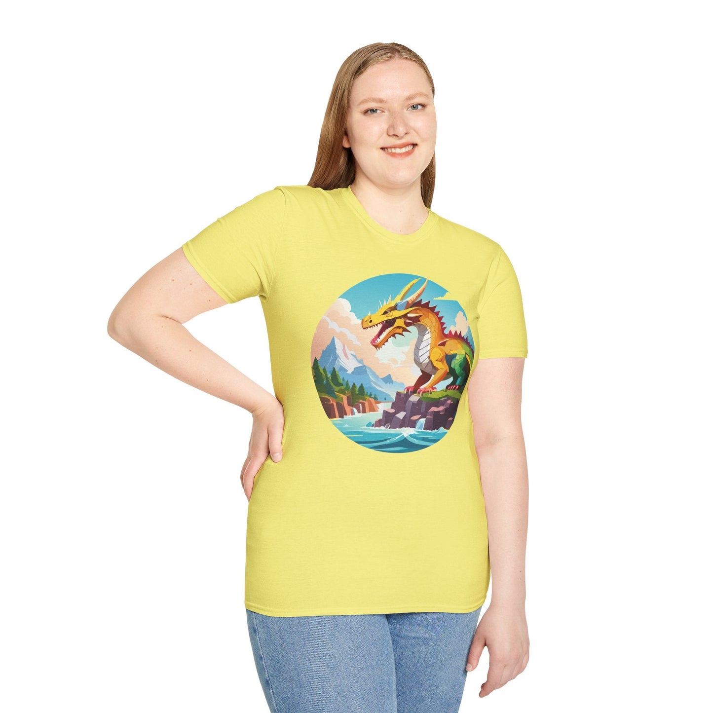 Dragon T Shirt Unisex Softstyle Cotton Tee With Colorful Animal Art Design For Everyday Wear