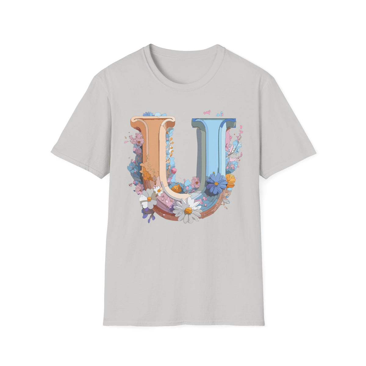 Floral Decorative Letter U T-Shirt | Initial Monogram Tee
