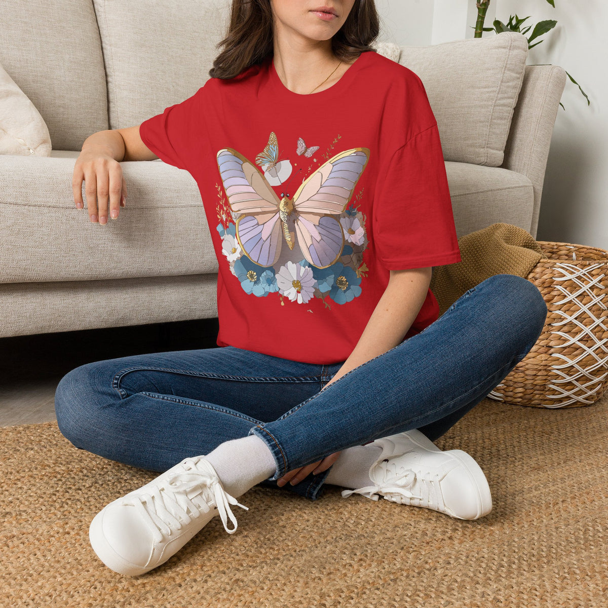 Butterfly Floral T-Shirt — Pastel Moth & Wildflower Graphic Design Unisex 100 Cotton Gildan T-Shirt