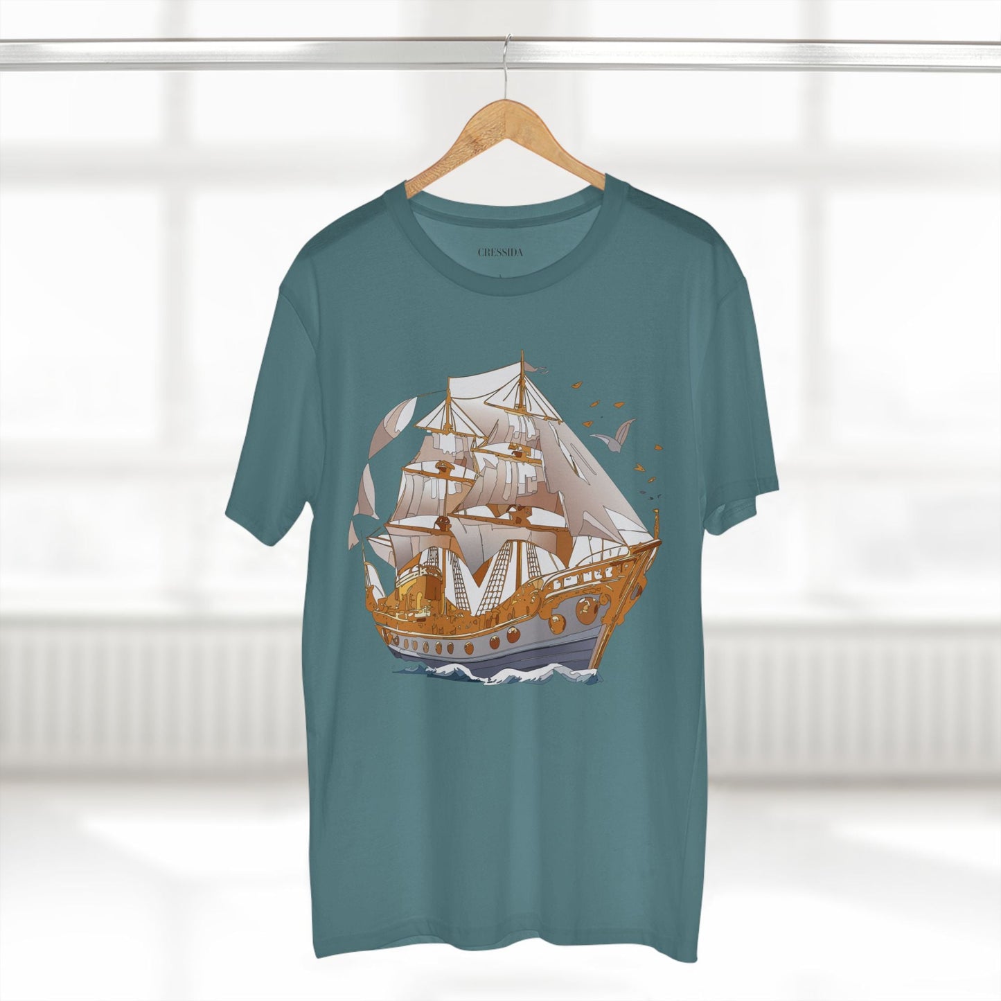 Ship Graphic Unisex 100 Cotton T-Shirt with Gold Frigate Art Design 1