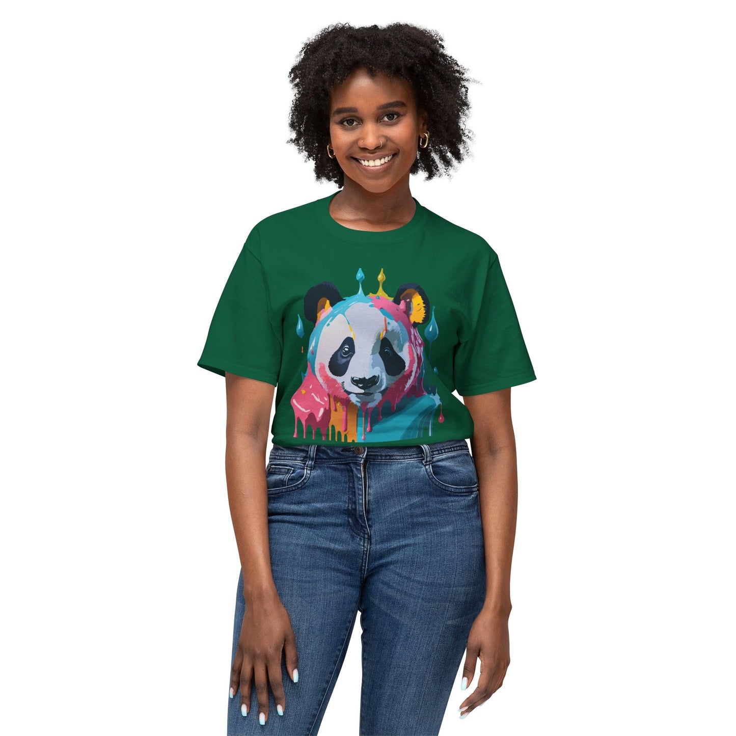 Unisex Panda Art T Shirt With Floral Design Print In HD Cotton 100 Percent USA Made