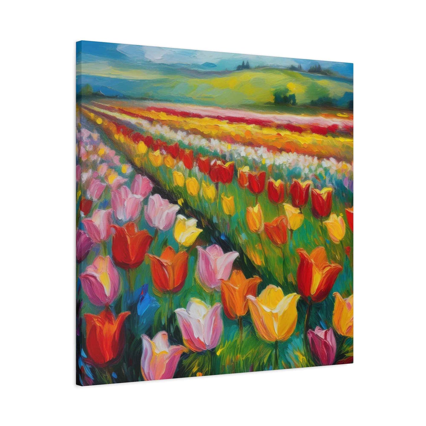 Tulips Fields Print Canvas, Floral Oil Paint Print 20x20, 24x24, 30x30, 32x32, 36x36 Art Design Pine-Wood Inner Frame MC-147