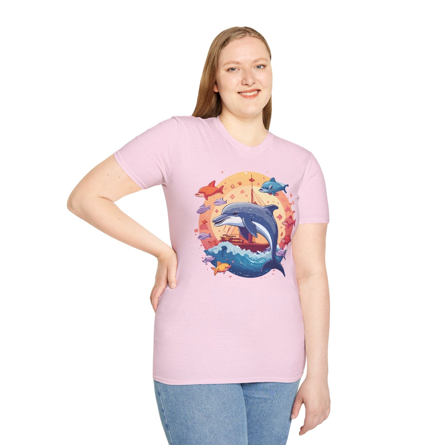 Dolphin Shirt Unisex Softstyle Cotton Tee 100 Percent Ring Spun Lightweight Breathable