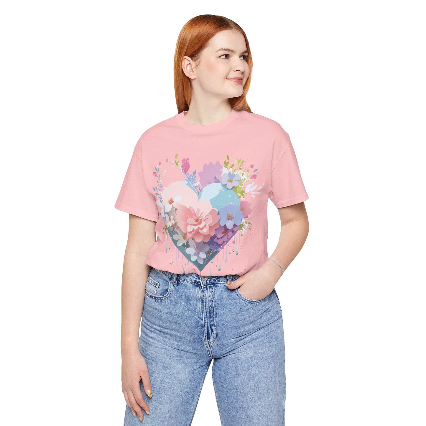 Valentine Day Graphic Unisex 100 Cotton Vintage Artwork with Love and Flower Design Tee 33