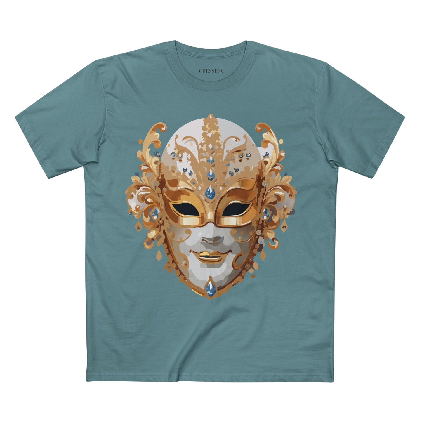 Carnival Mask Graphic T-Shirt Unisex 100 Cotton With Antique Gold Art Design Tee 20