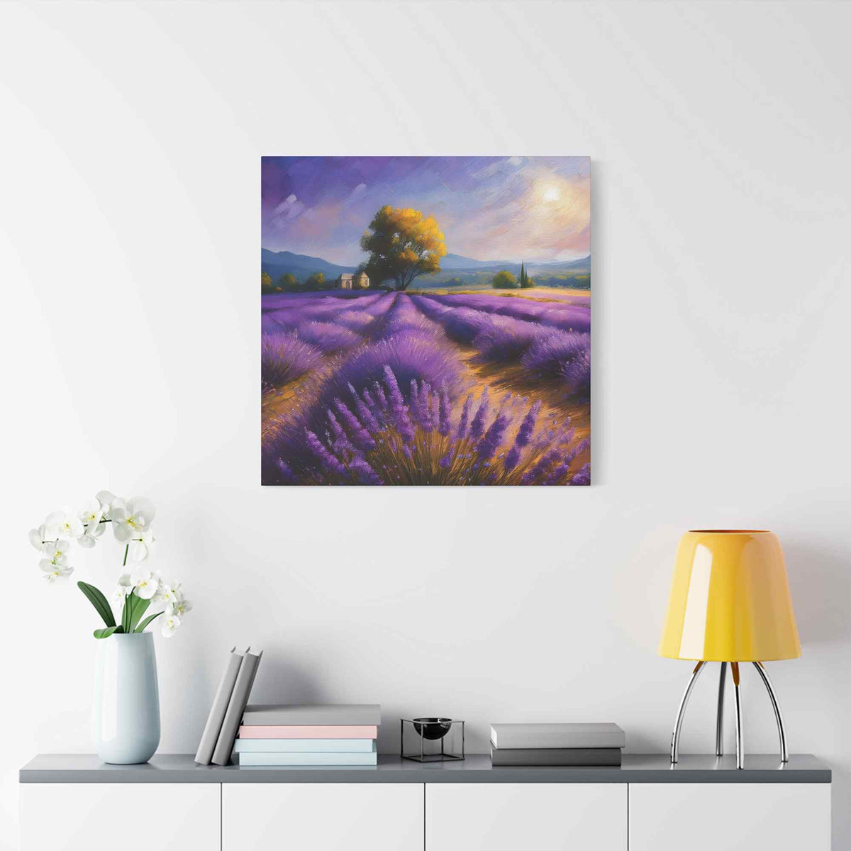 Lavender Landscape Print Canvas, Landscape Oil Paint Print 20x20, 24x24, 30x30, 32x32, 36x36 Art Design Print Non-Frame MC-35