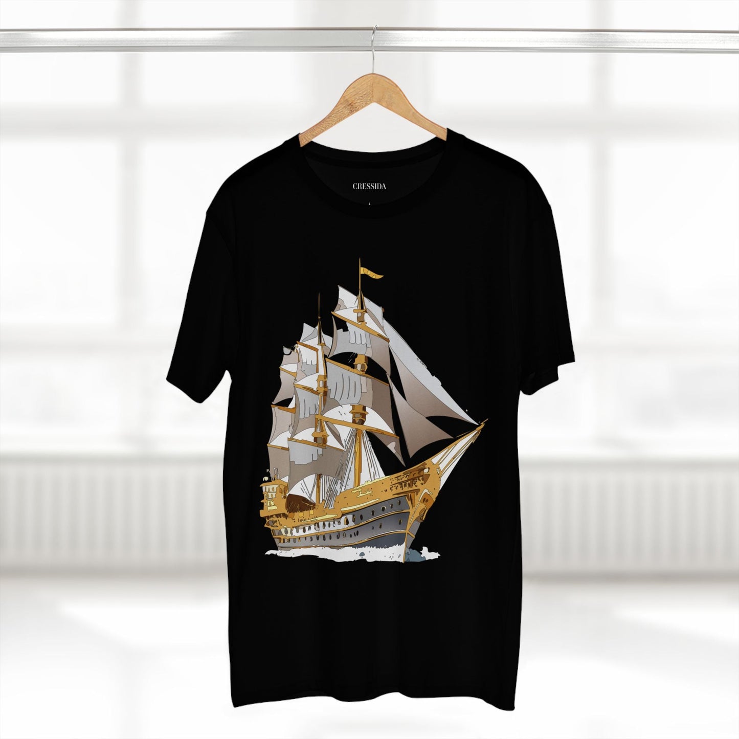 Ship Graphic Unisex 100 Cotton T-Shirt with Gold Frigate Art Design 19