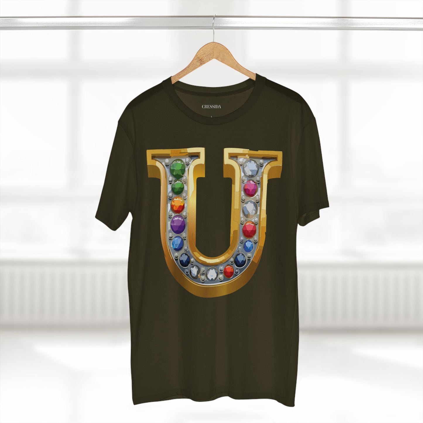 Letter U Graphic Design Tee Unisex 100 Cotton With Antique Gold Letters Artwork T-Shirt