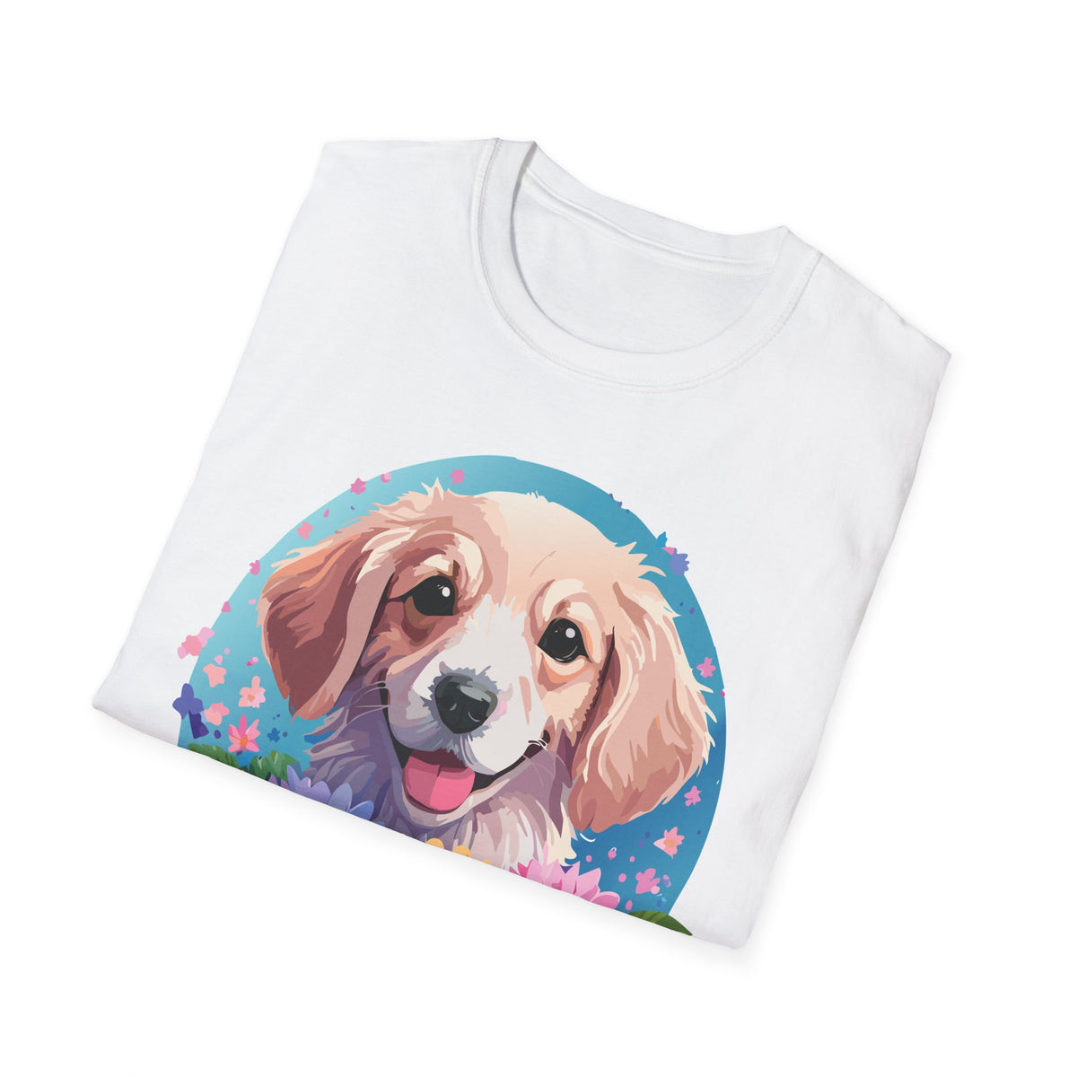 Happy Golden Retriever Portrait T-Shirt | Colorful Floral Dog Illustration