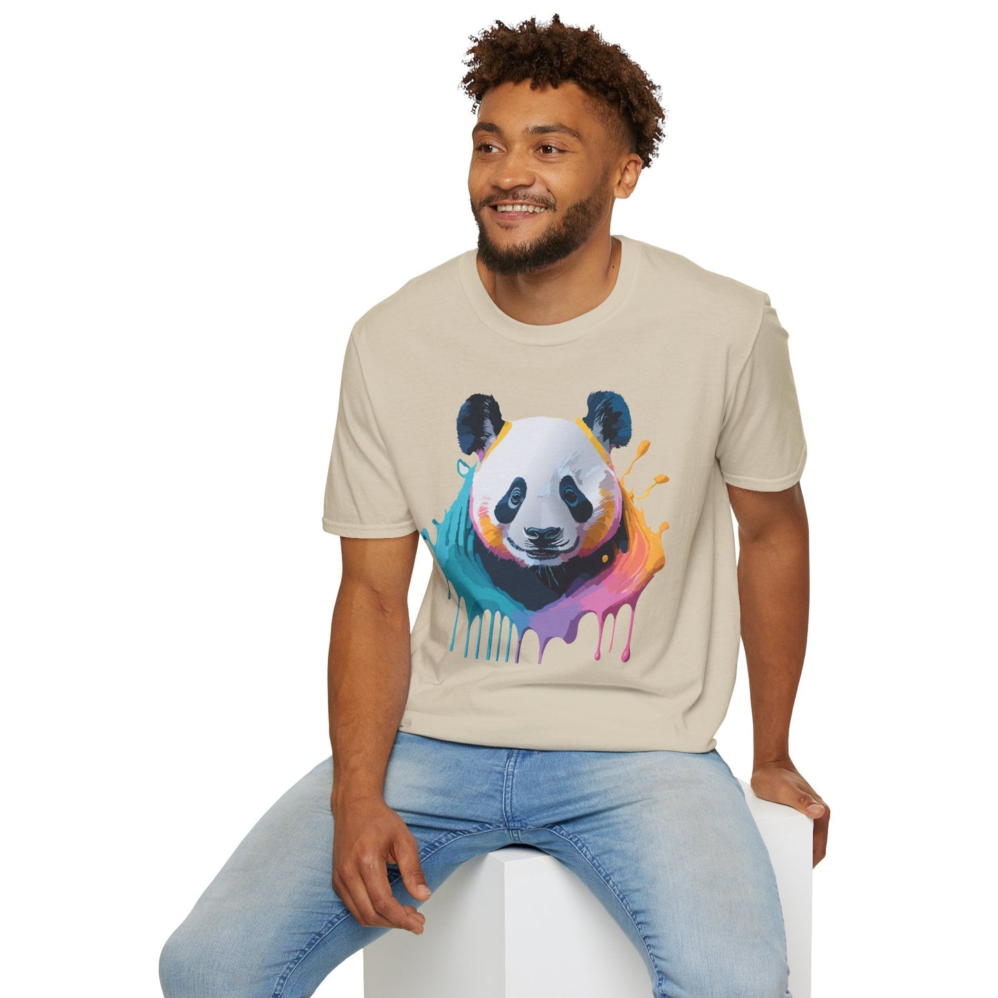 Unisex Panda Shirt T Shirt With Panda Animal Print Tee Softstyle Gildan 64000 100 Percent Ring Spun Cotton