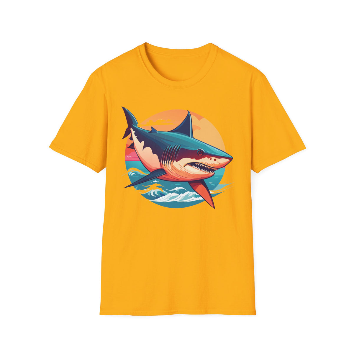 Retro Shark Sunset T-Shirt | Ocean Waves | Coastal Beach Tee
