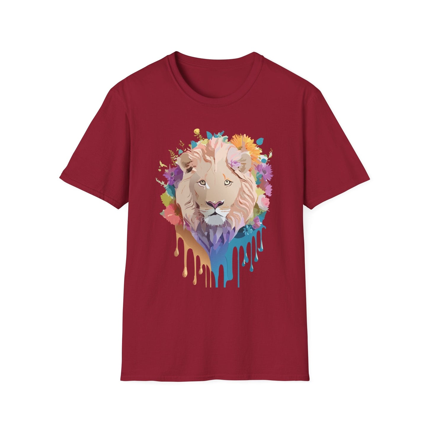 Unisex Lion Shirt Floral Lion Tee Softstyle Gildan 64000 100 Percent Cotton