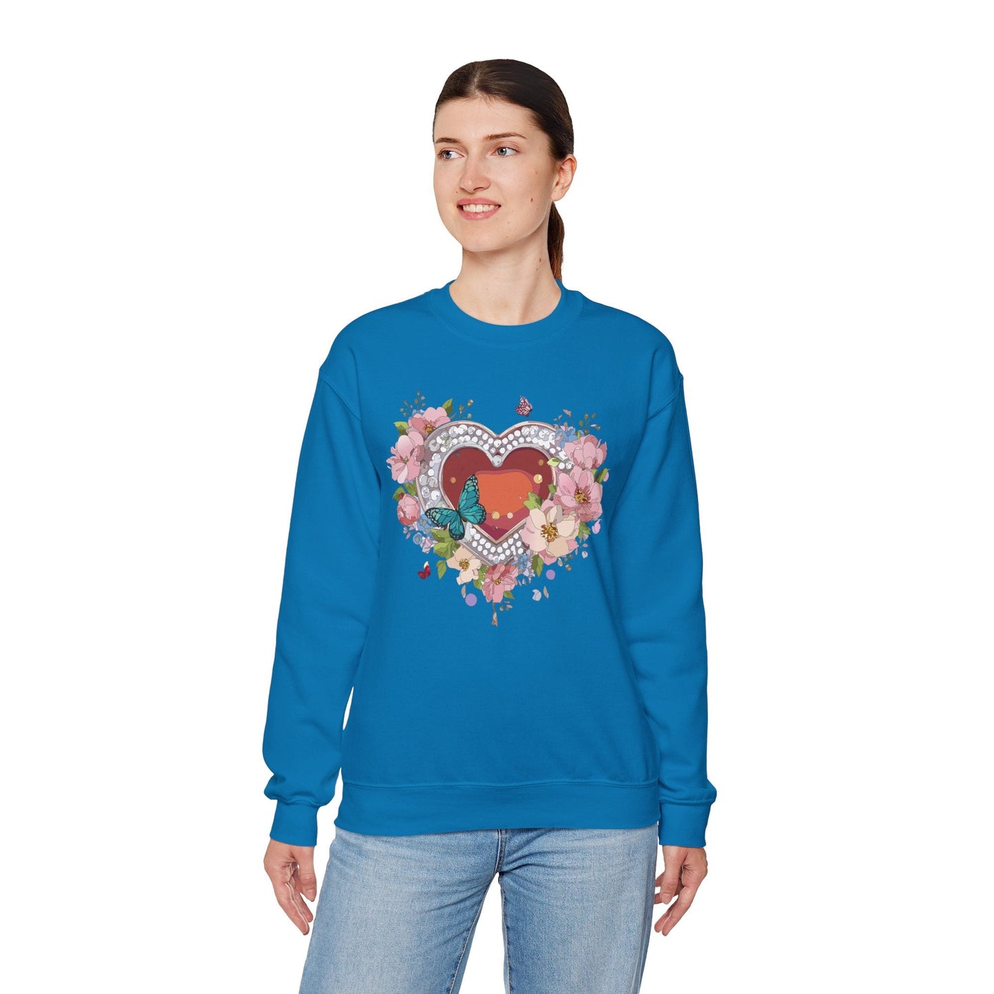 Floral Heart Sweatshirt Unisex Valentines Day Edition Gildan 18000 Heavy Blend Crewneck