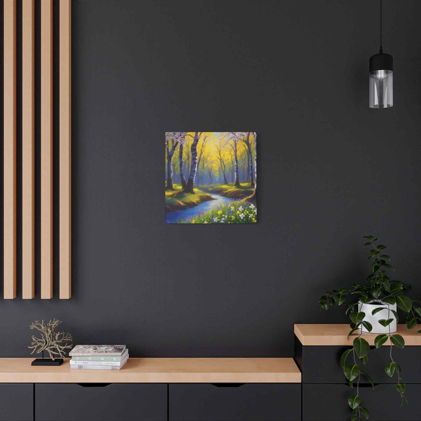 Spring Forest Print Canvas, Oil Paint Print 20x20, 24x24, 30x30, 32x32, 36x36 Art Design Print Pine-Wood Inner Frame MC-93