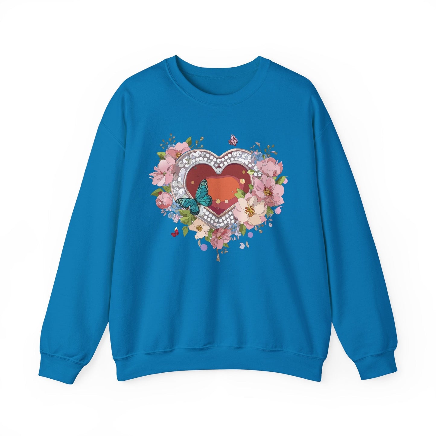 Floral Heart Sweatshirt Unisex Valentines Day Edition Gildan 18000 Heavy Blend Crewneck
