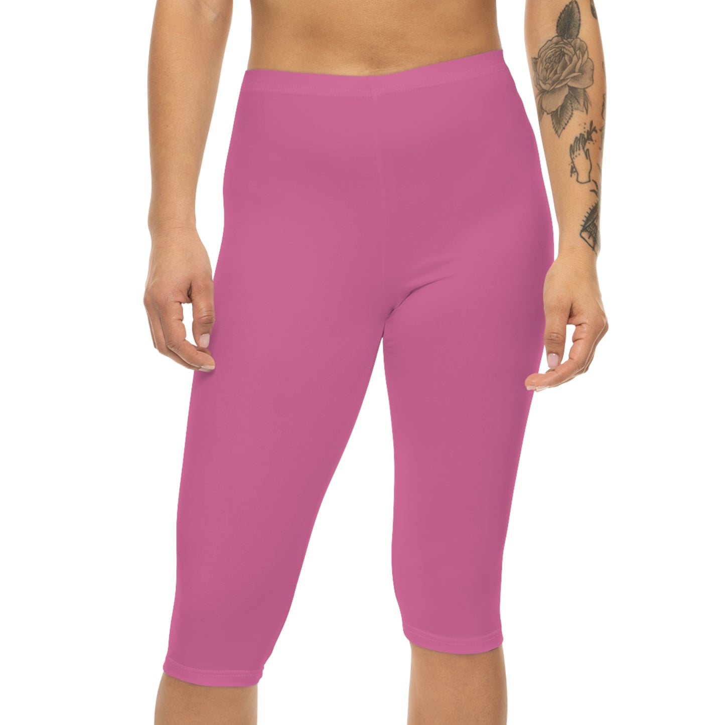 Sweet Peony Pink Color Women's Brushed Suede Poly Span Casual Capri Leggings XS-2XL