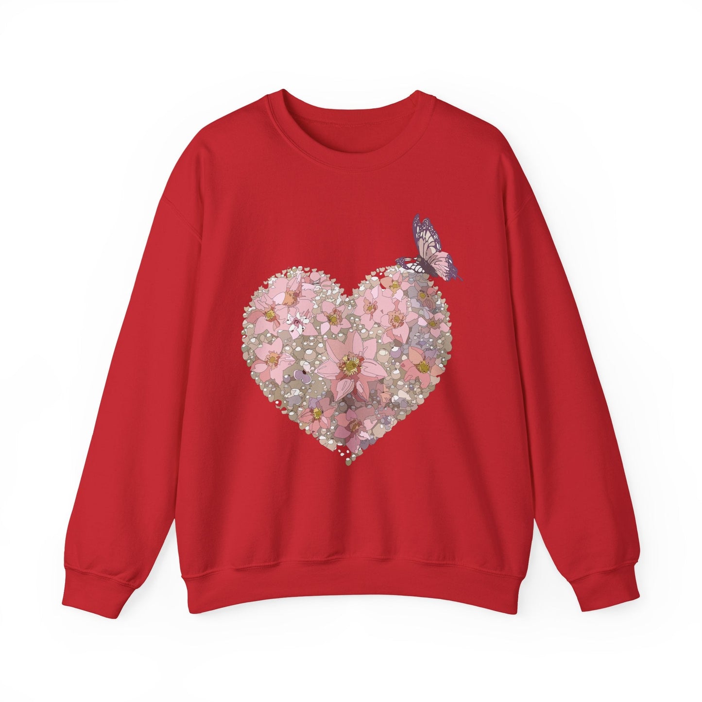 Unisex Floral Heart Sweatshirt Floral Love Valentines Day Gildan 18000 Heavy Blend Crewneck