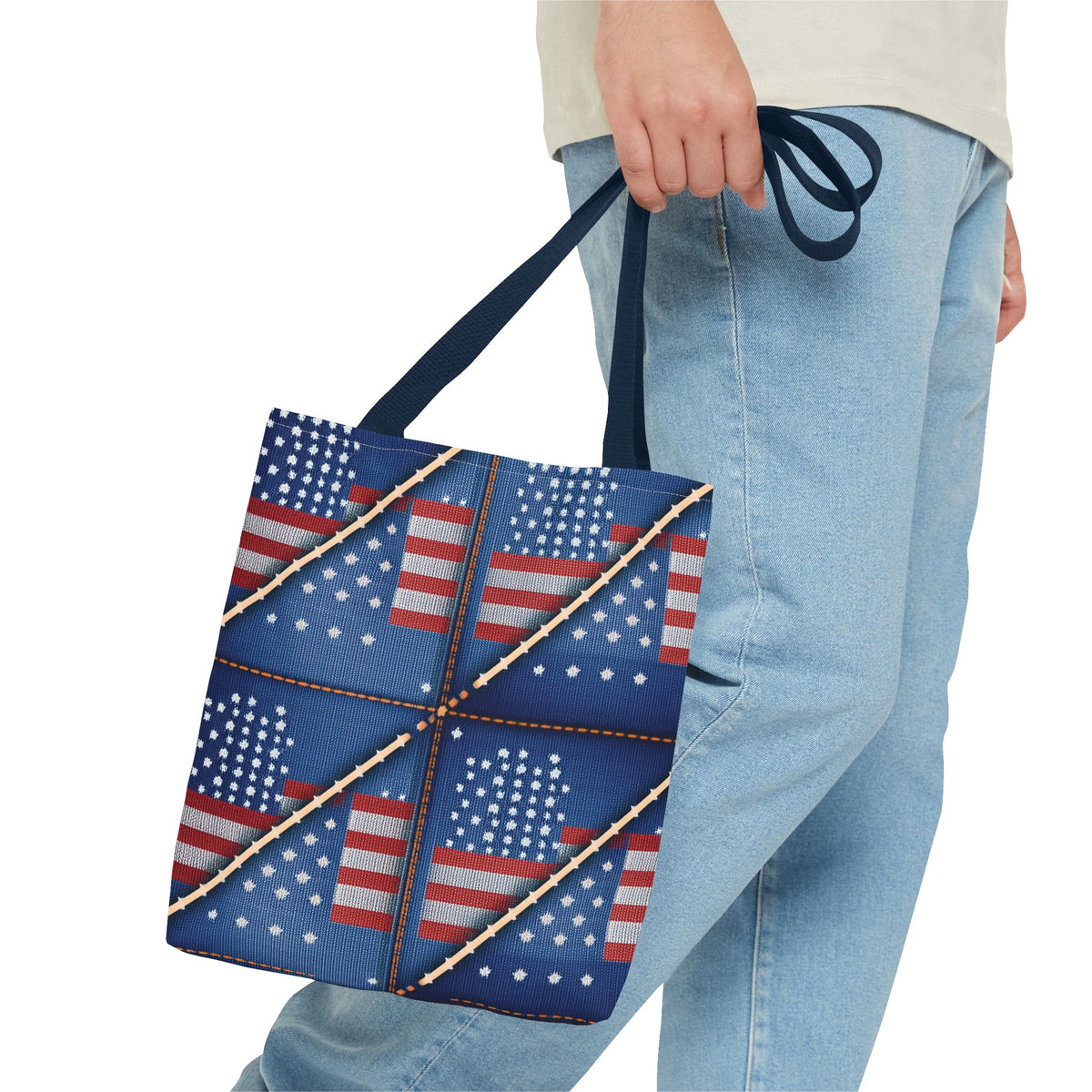 4th of July Graphic Denim Fabric Imitation Print Unisex Canvas Bag Poly Spun 3 Sizes Tote Bag 200-19