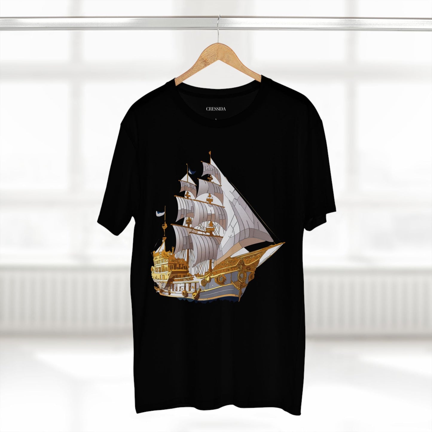 Ship Graphic Unisex 100 Cotton T-Shirt with Gold Frigate Art Design 10