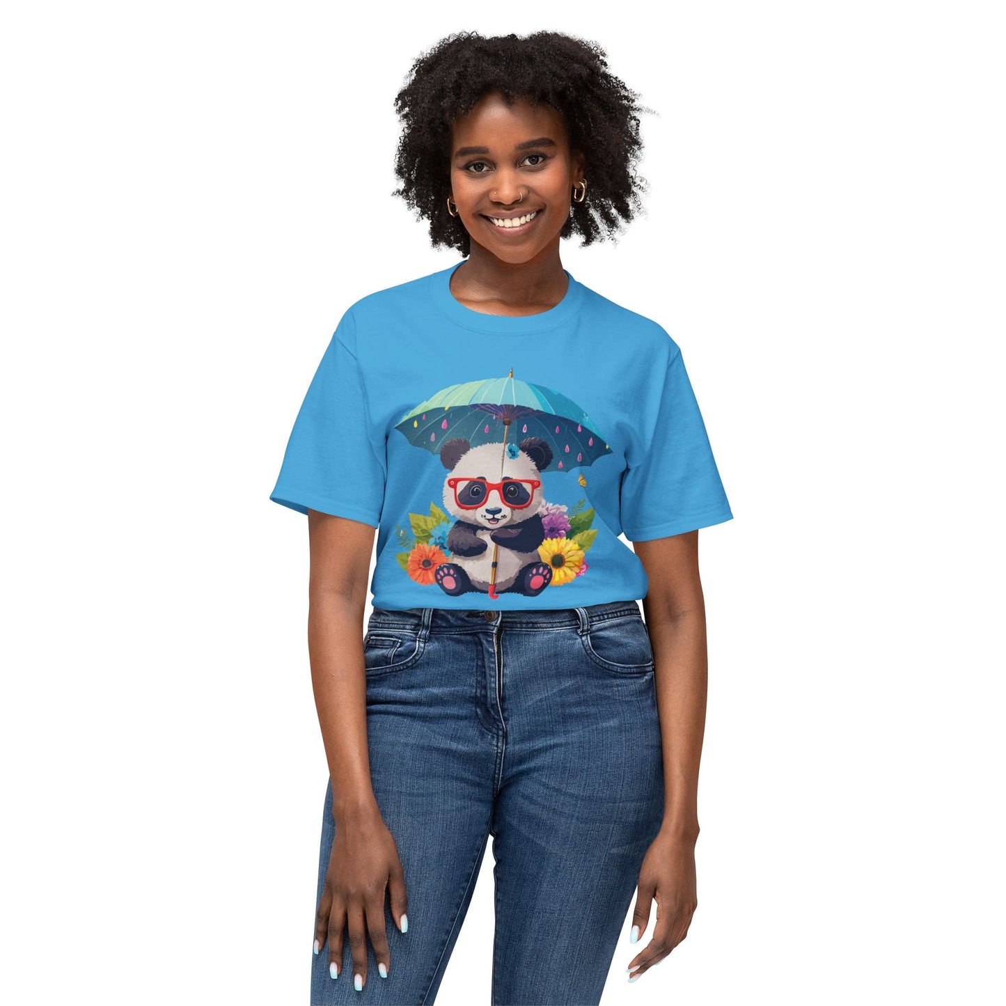 Panda Art T Shirt Unisex HD Cotton Tee With Floral Print Panda Design USA Printed Now