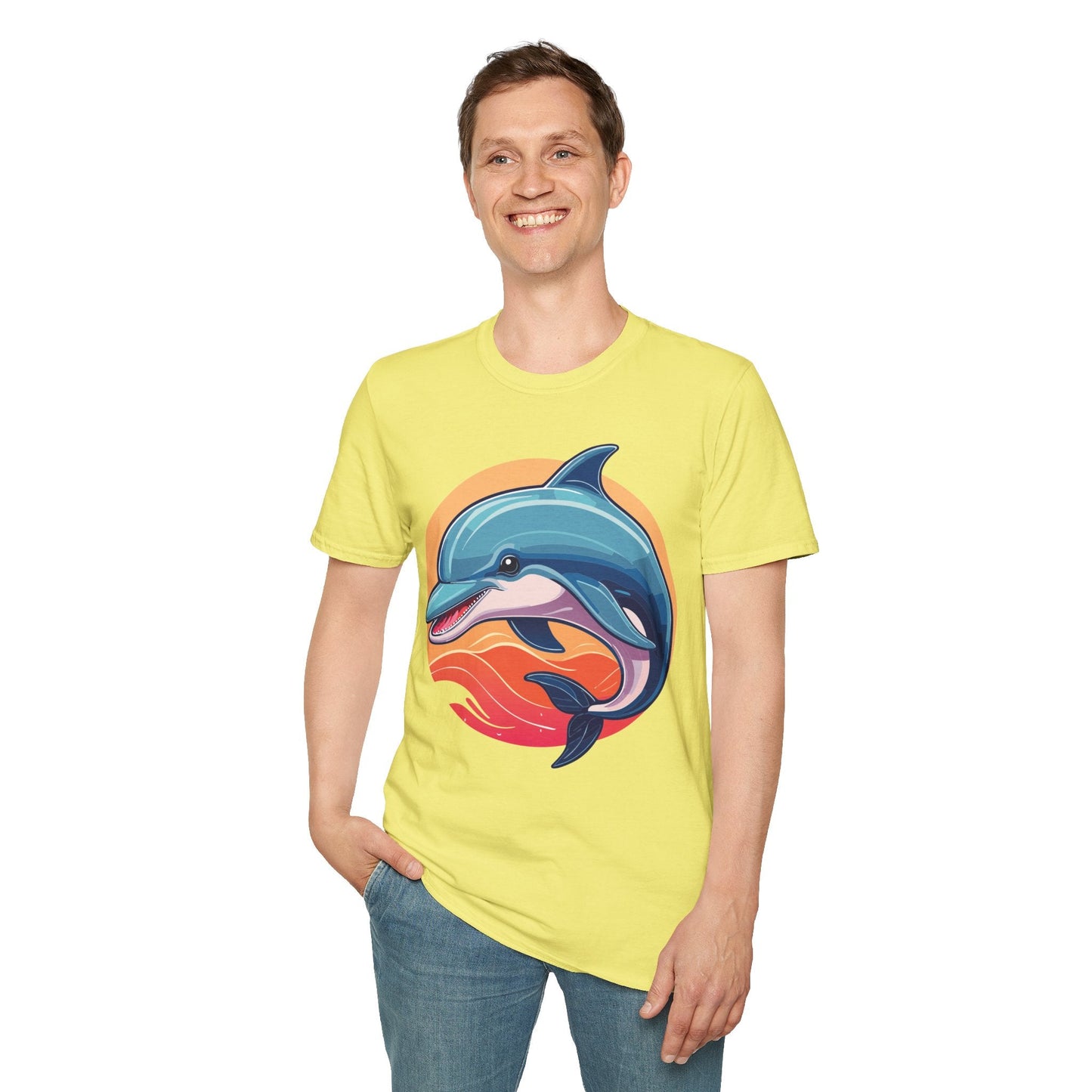 Unisex Dolphin Shirt Gildan Softstyle 64000 Tee 100 Percent Ring Spun Cotton Breathable Comfort
