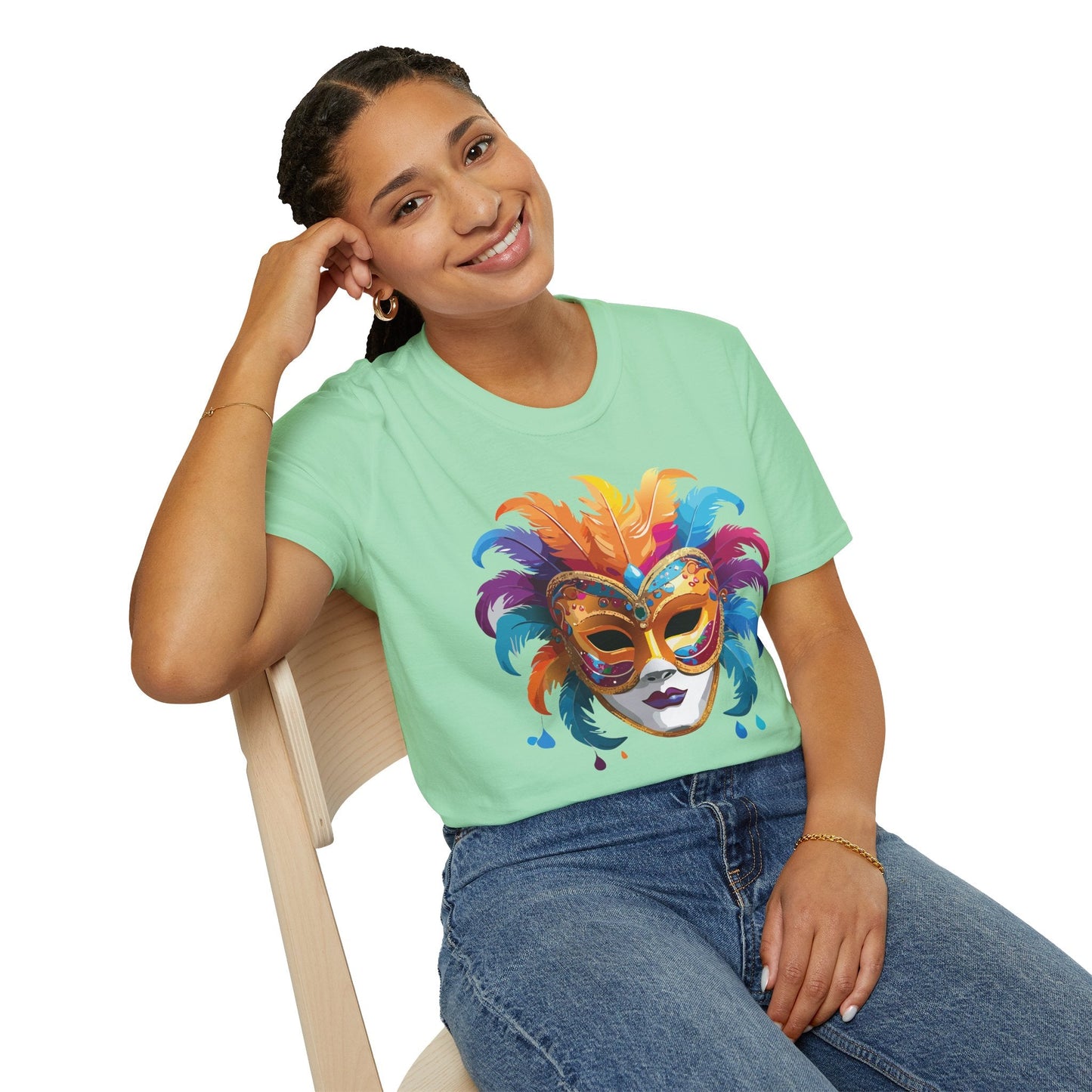 Mask Tee Shirt Unisex Masquerade Design Art Graphic Gildan Softstyle 64000 Cotton Tee