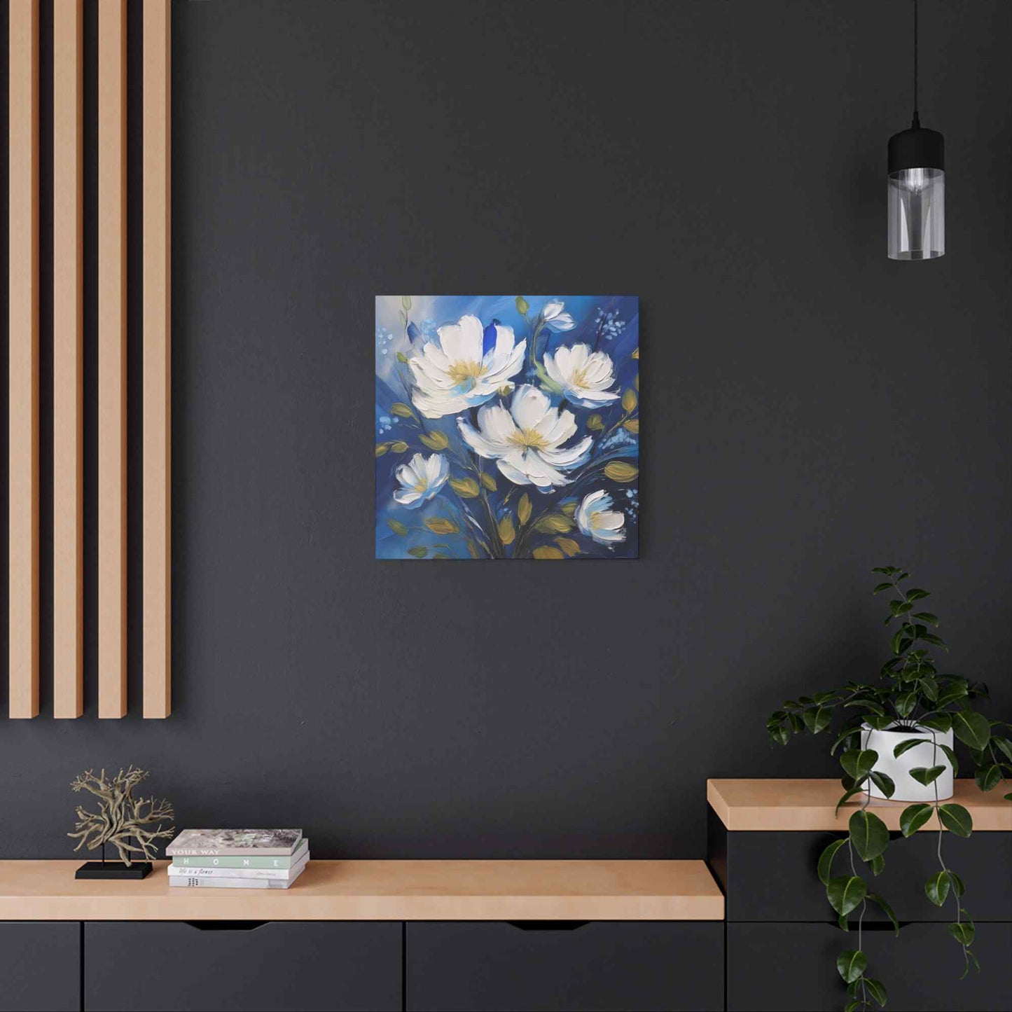 White Flowers Print Canvas, White Flowers Oil Paint Print 20x20, 24x24, 30x30, 32x32, 36x36, Art Design Print Non-Frame MC-8