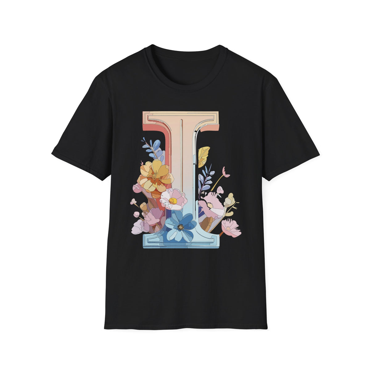 Floral Letter I T-Shirt | Monogram Initial Tee