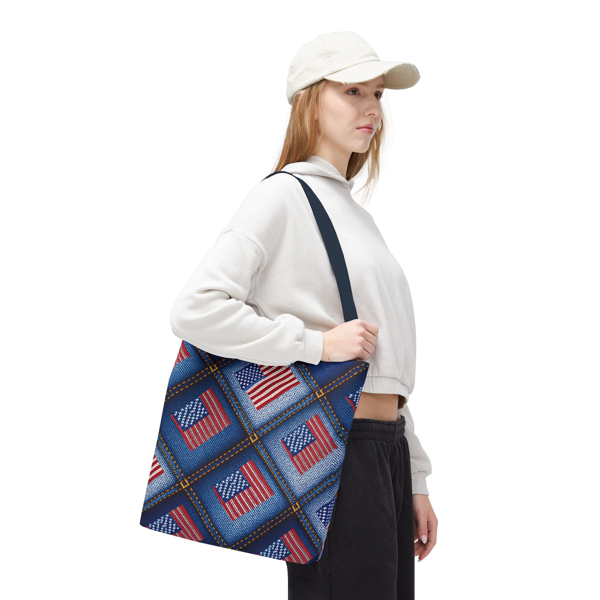 4th of July Graphic Denim Fabric Imitation Print Unisex Canvas Bag Poly Spun 3 Sizes Tote Bag 200-21