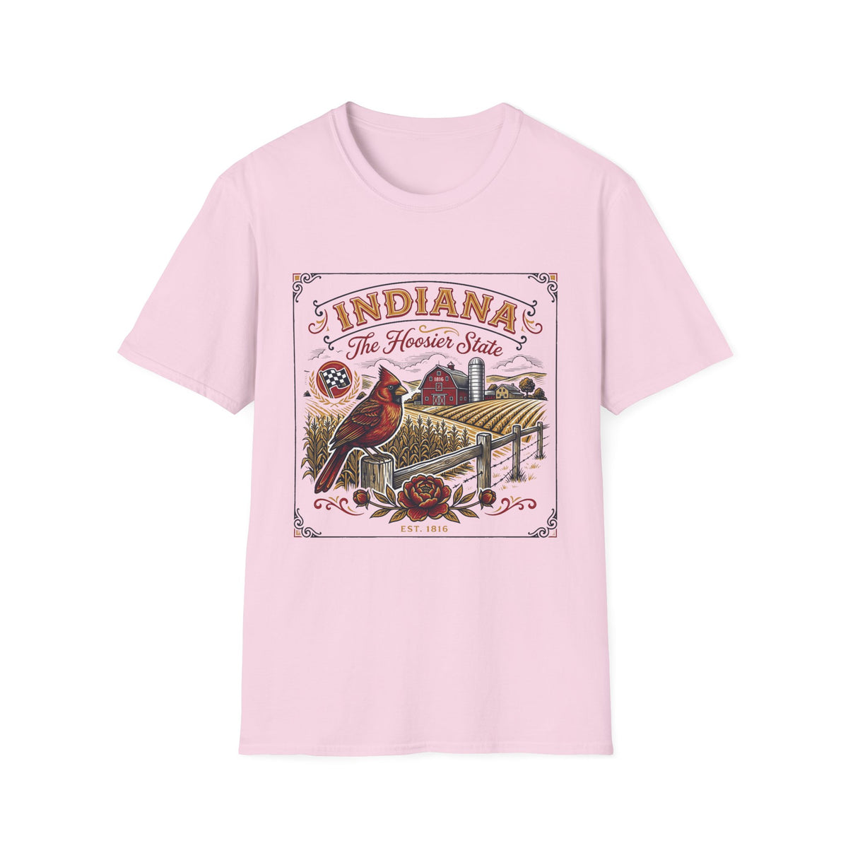 Indiana The Hoosier State T-Shirt — Cardinal Bird Farm Vintage Travel Tourist Graphic Design Unisex 100 Cotton Gildan T-Shirt