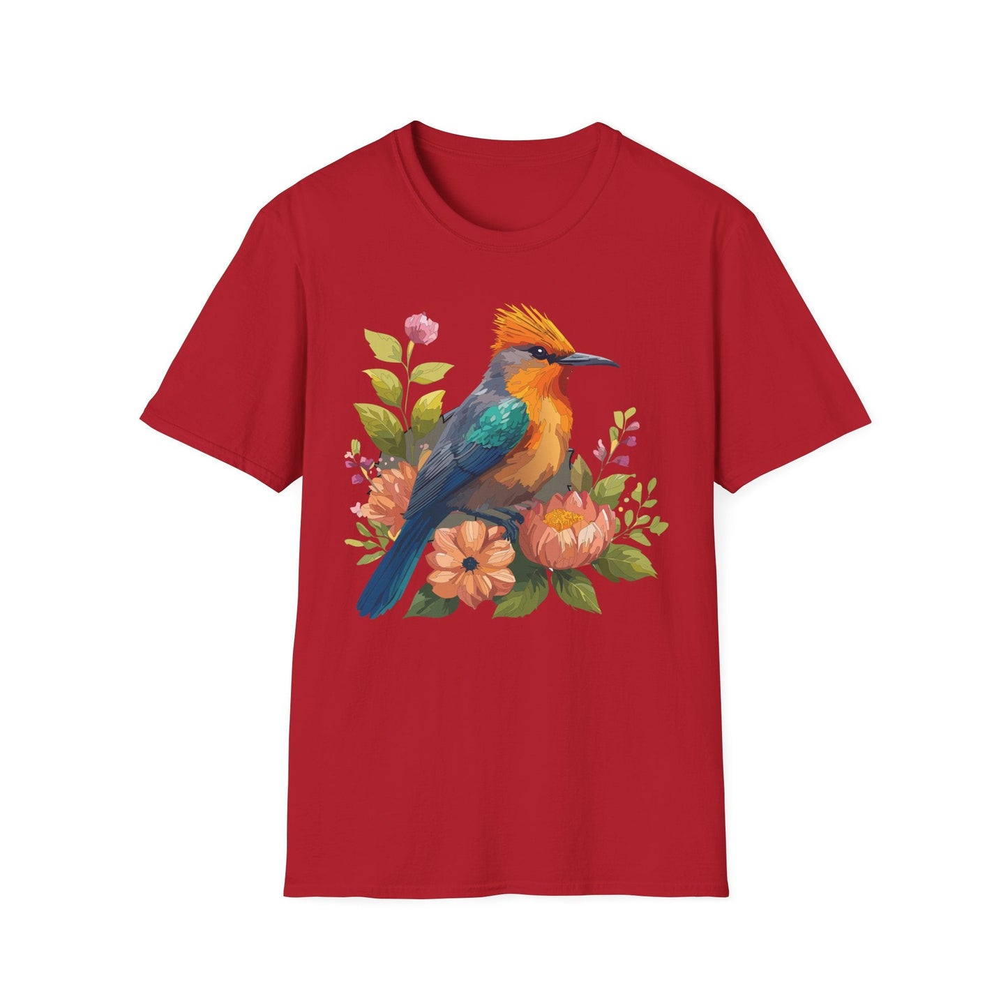 Floral Bird T Shirt For Unisex Wear Gildan Softstyle 64000 100 Percent Cotton Tee