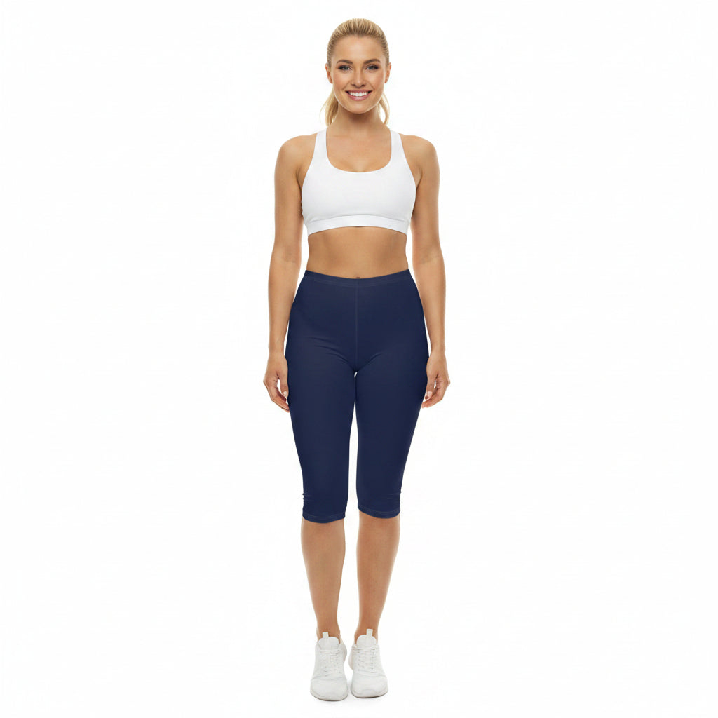 Space Indigo Blue Color Women's Brushed Suede Poly Span Casual Capri Leggings XS-2XL