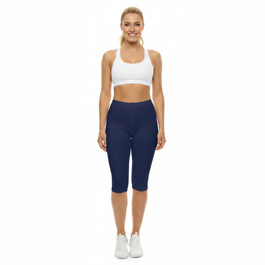 Space Indigo Blue Color Women's Brushed Suede Poly Span Casual Capri Leggings XS-2XL