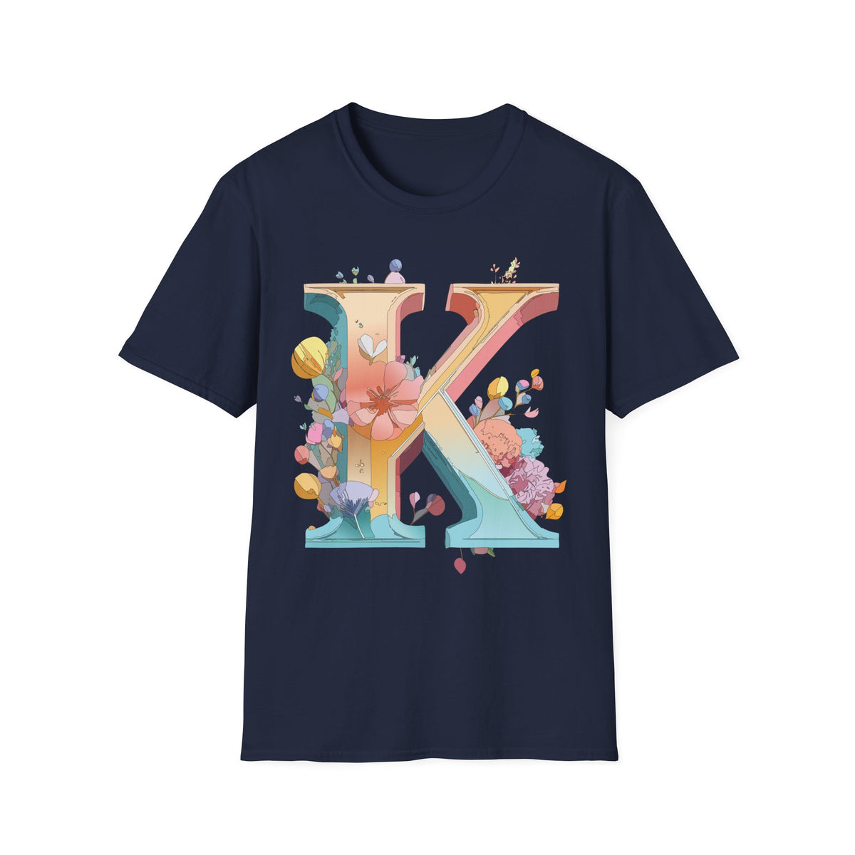 Floral Letter K T-Shirt | Monogram Initial K Tee, Botanical Alphabet Shirt